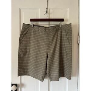 Hang Ten Shorts Mens 40 Chino Lightweight Stetch walk short khaki plaid tan NWT